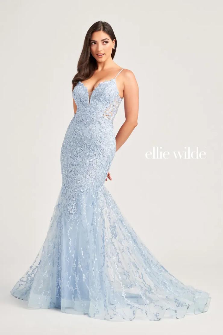 EW35221 embroidered tulle, plunging v-neckline and low back mermaid dress #$0 default Light Blue picture