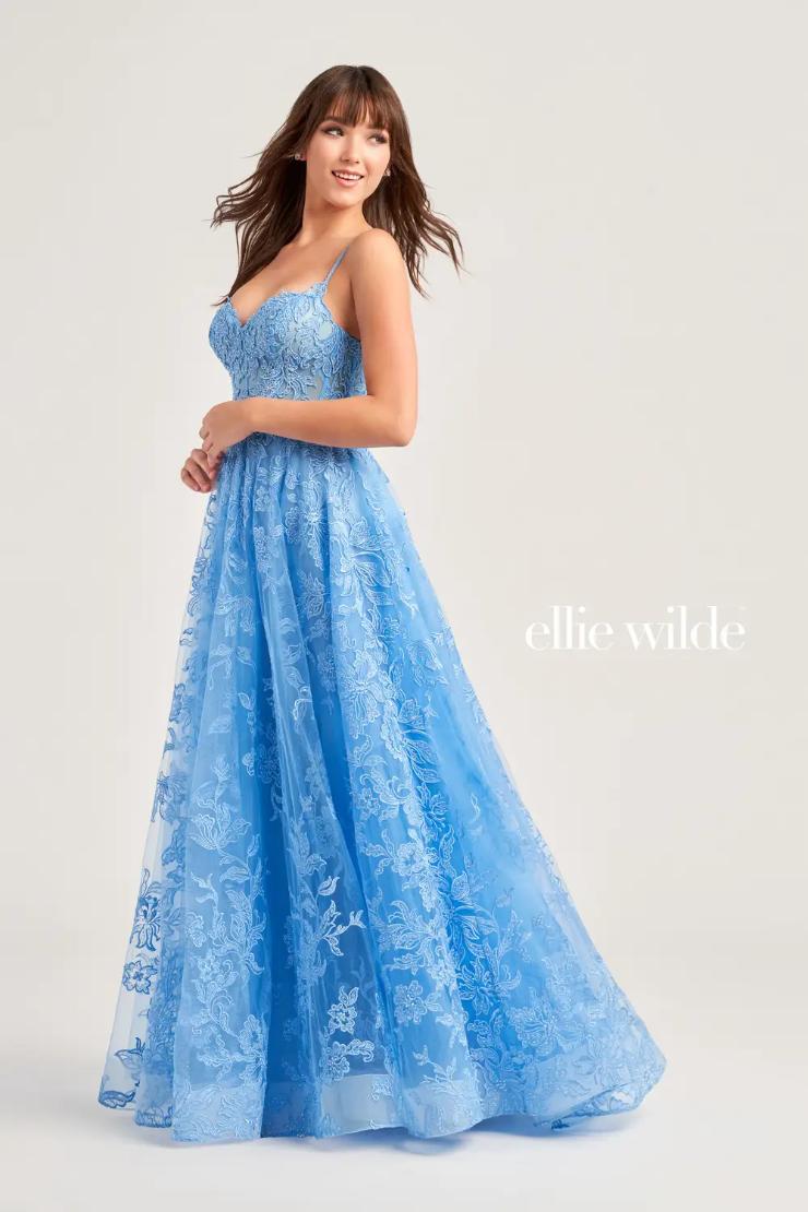EW35226 BEADED A-LINE PROM DRESS WITH EMBROIDERED TULLE, POCKETS AND HIGH SLIT #$0 default Bluebell picture