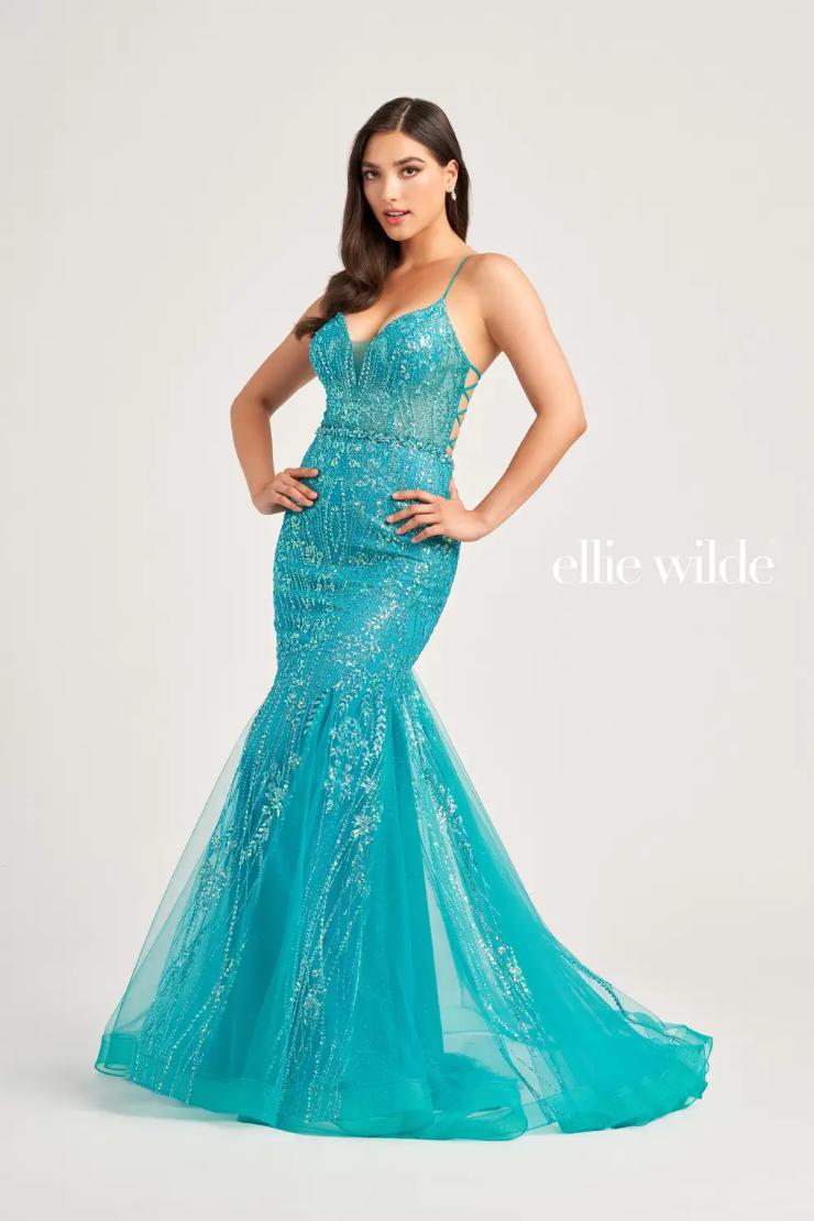 EW35236 CRACKED ICE AND GLITTER TULLE MERMAID DRESS WITH LACE UP BACK #$0 default Sea Glass picture
