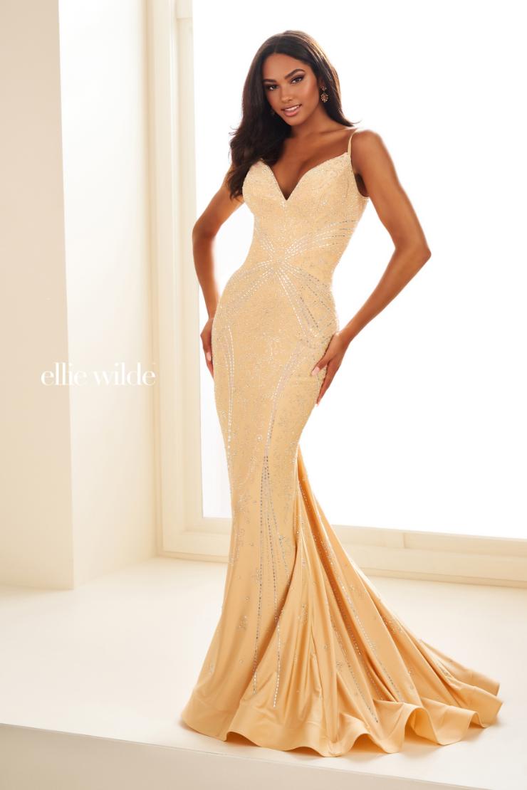 EW35002 MERMAID PROM DRESS WITH STONE ACCENTS AND A LACE UP BACK #0 default Gold picture