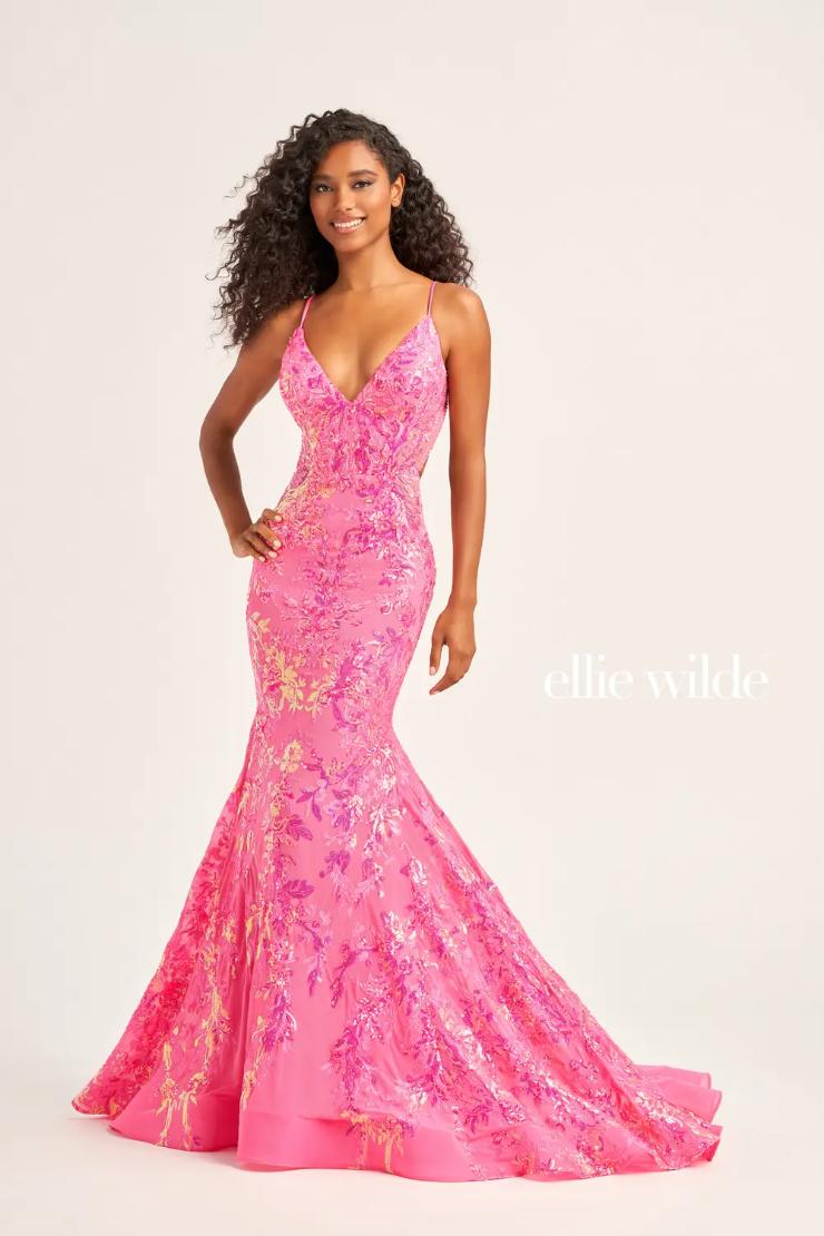 Glitter Straps Hot Pink Sequins Prom Evening Dress with Slit