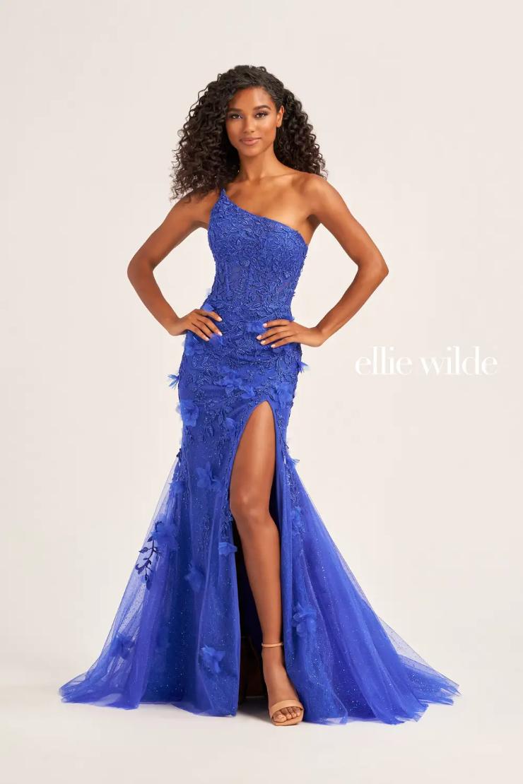 EW35049 ONE SHOULDER TRUMPET PROM DRESS WITH A LACE UP BACK AND HIGH SLIT #$0 default Royal Blue picture