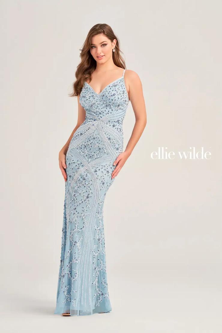 EW35065 BEADED SHEATH GOWN FEATURING A LACE UP BACK #$0 default Misty Blue/White picture